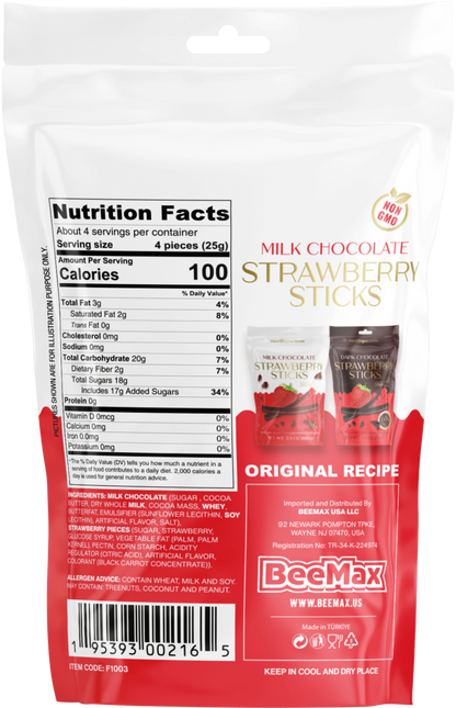 Milk Chocolate Strawberry Sticks 3.5 Oz. Bag